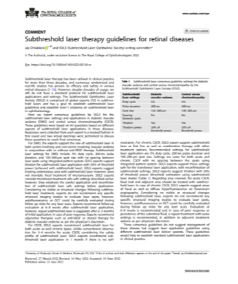 Subthreshold Laser Therapy Guidelines for Retinal Diseases image